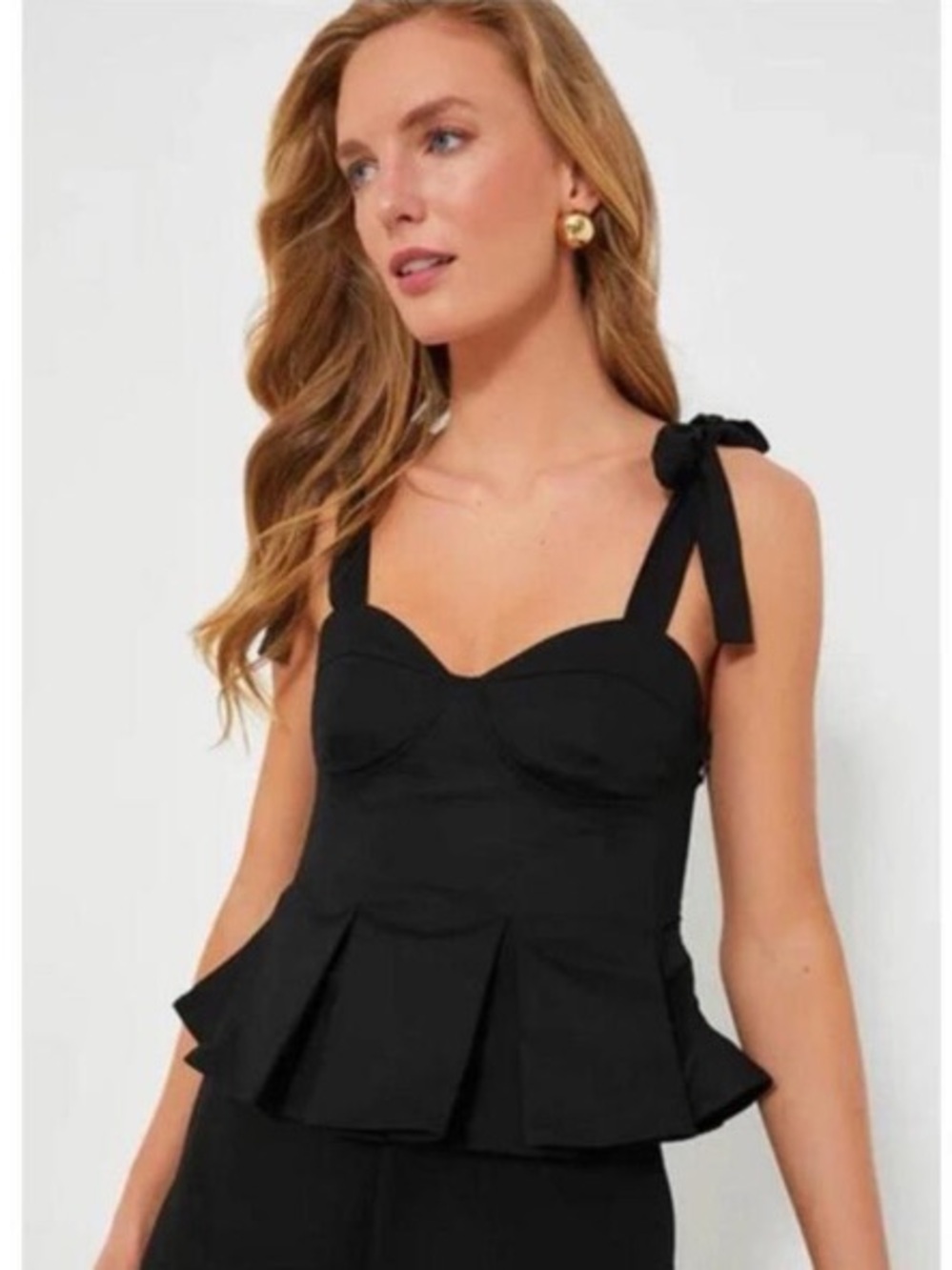 Hyacinth House Ophelia Tie-Shoulder Peplum Black Top Tuckernuck Medium